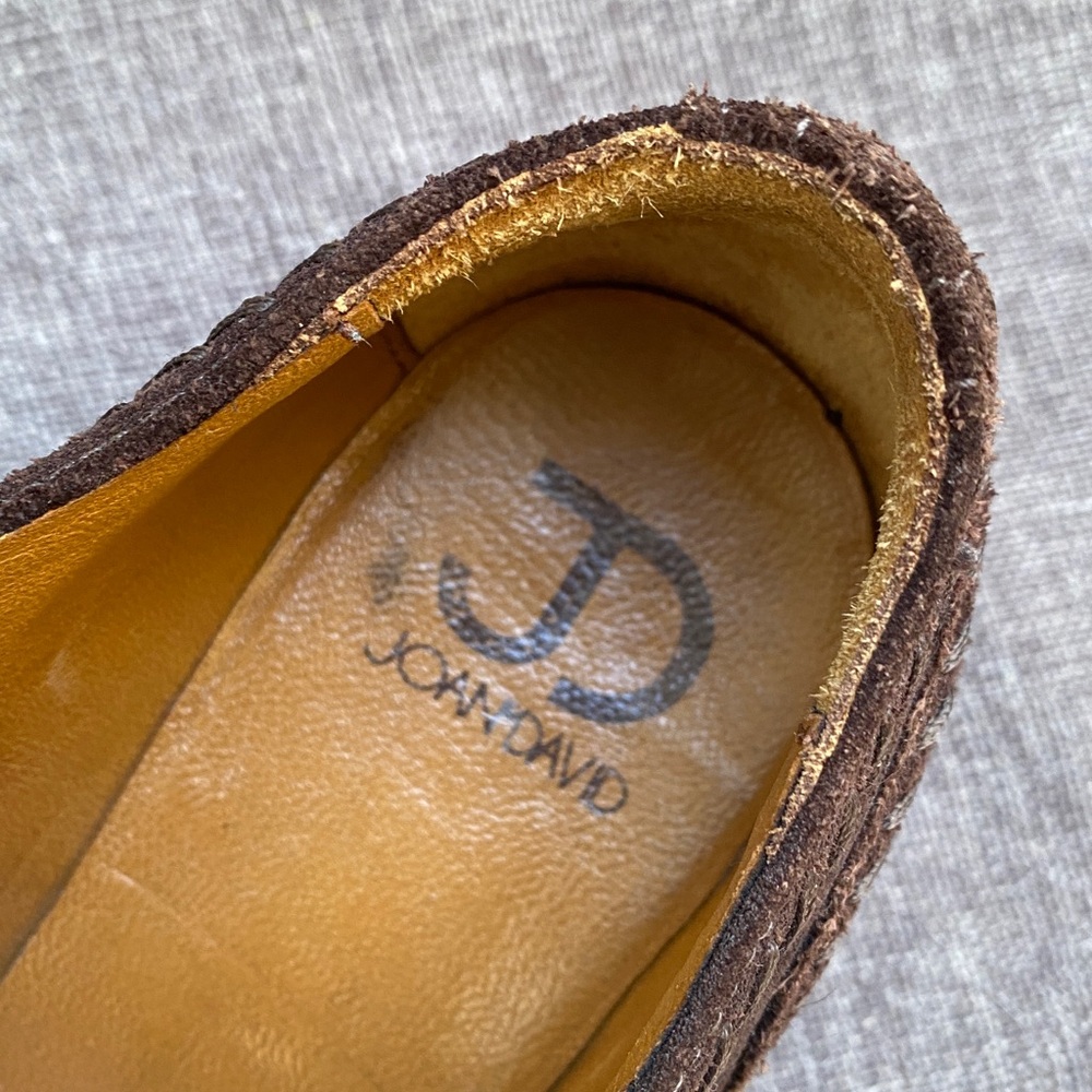 Joan and David Size 7 Brown Suede Oxford Tie stacked Heel Shoes - Picture 3 of 16